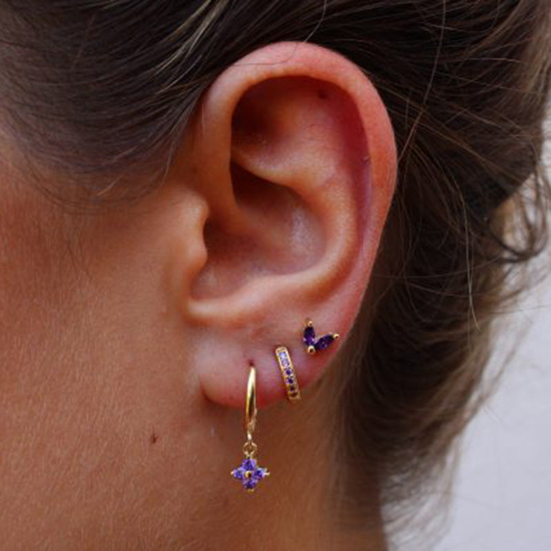 Women's Floral Clover Stacked Earrings Set Daith Earrings