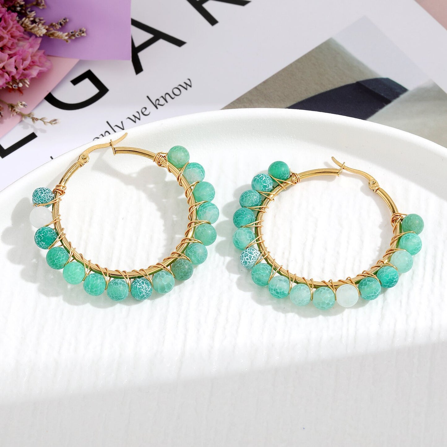 Natural Stone Stainless Steel Winding Earrings