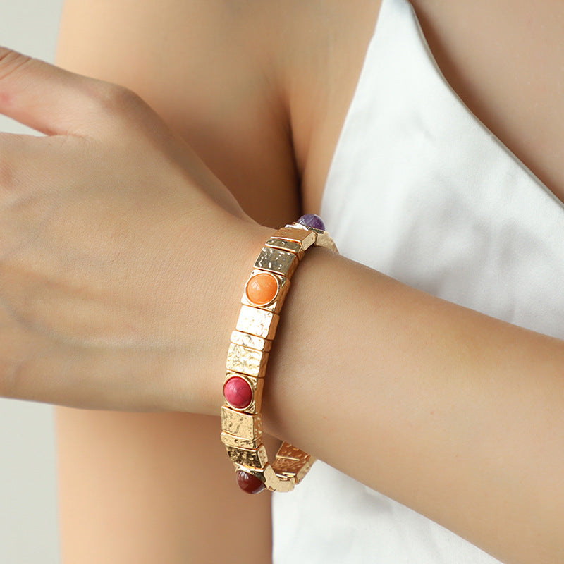 Tiger Eye & Carnelian Half Bangle Bracelet – Imitation Gemstone Boho Jewelry, Energy Protection Gift for Her