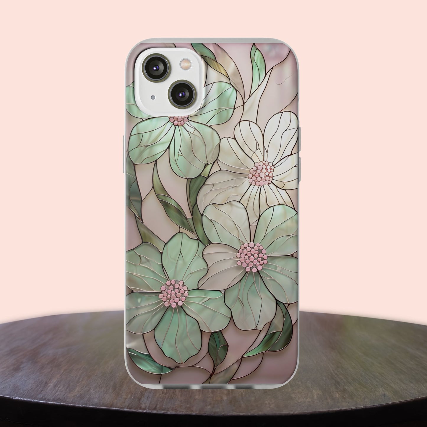 Flexi Cases, Phone Cover with Mosaic Flower in Pink and light green, Floral Phone Case, Flexible Phone Case, Flower Pattern Phone Cover,