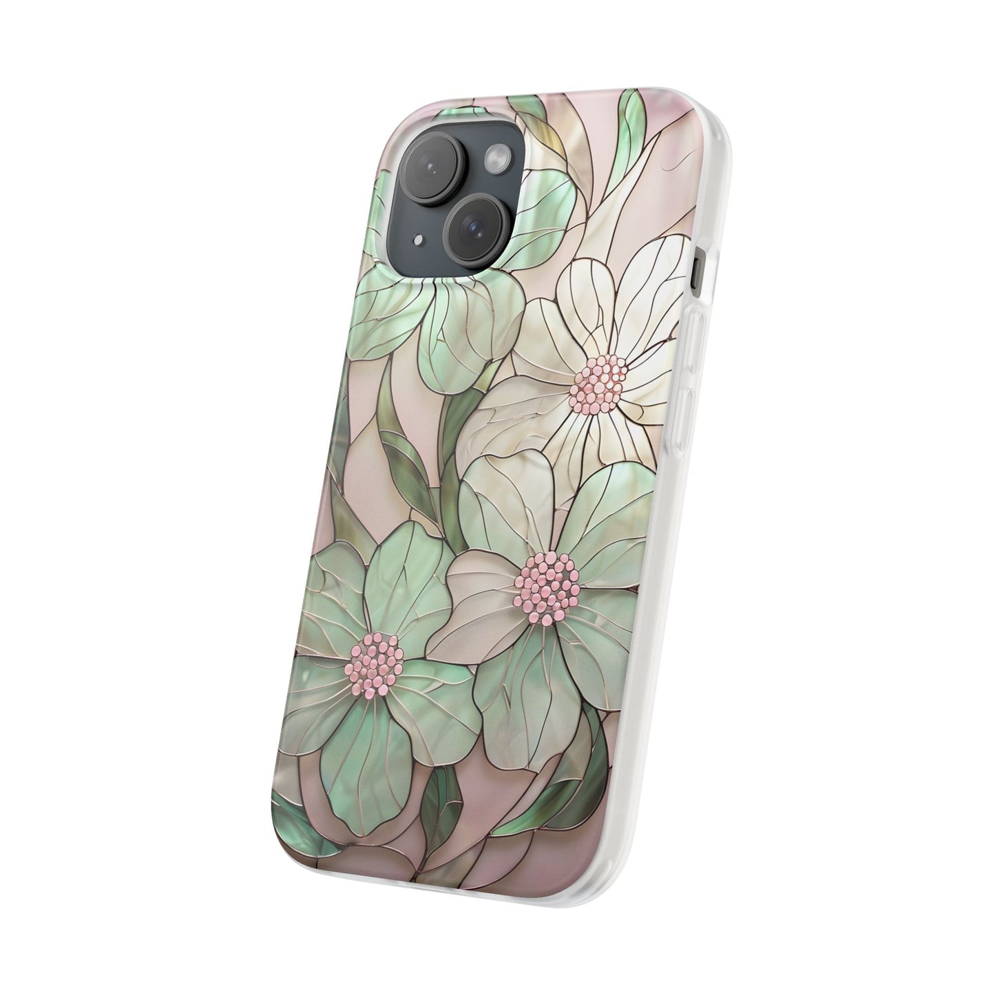 Flexi Cases, Phone Cover with Mosaic Flower in Pink and light green, Floral Phone Case, Flexible Phone Case, Flower Pattern Phone Cover,