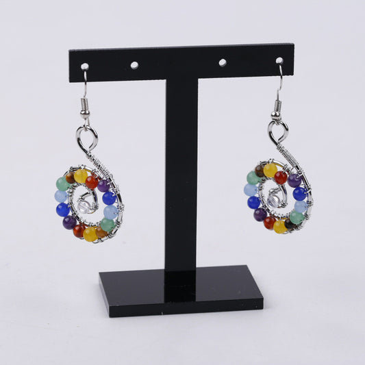 Natural Seven Chakra Spiral Universe Colorful Stone Earrings