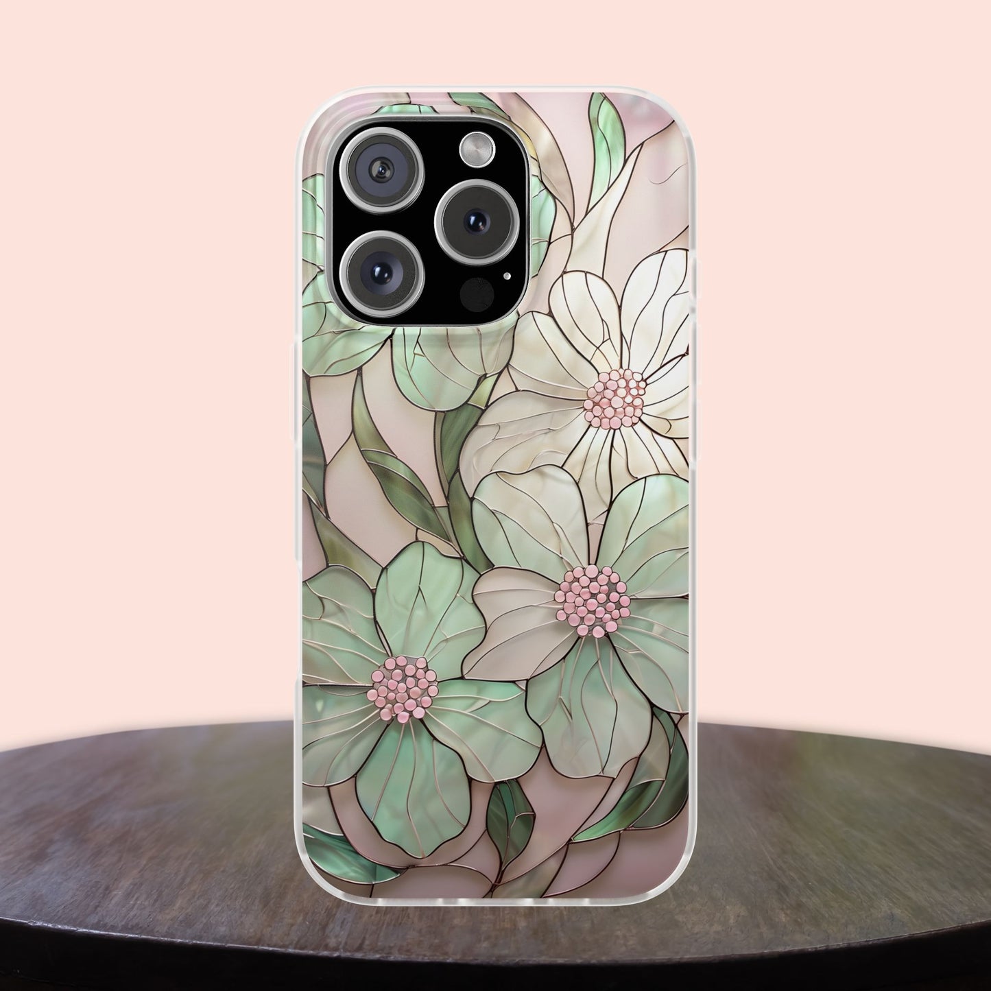 Flexi Cases, Phone Cover with Mosaic Flower in Pink and light green, Floral Phone Case, Flexible Phone Case, Flower Pattern Phone Cover,