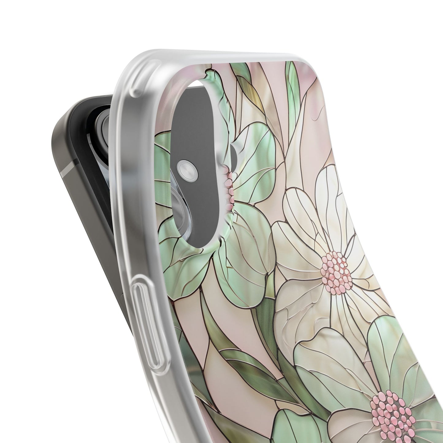Flexi Cases, Phone Cover with Mosaic Flower in Pink and light green, Floral Phone Case, Flexible Phone Case, Flower Pattern Phone Cover,