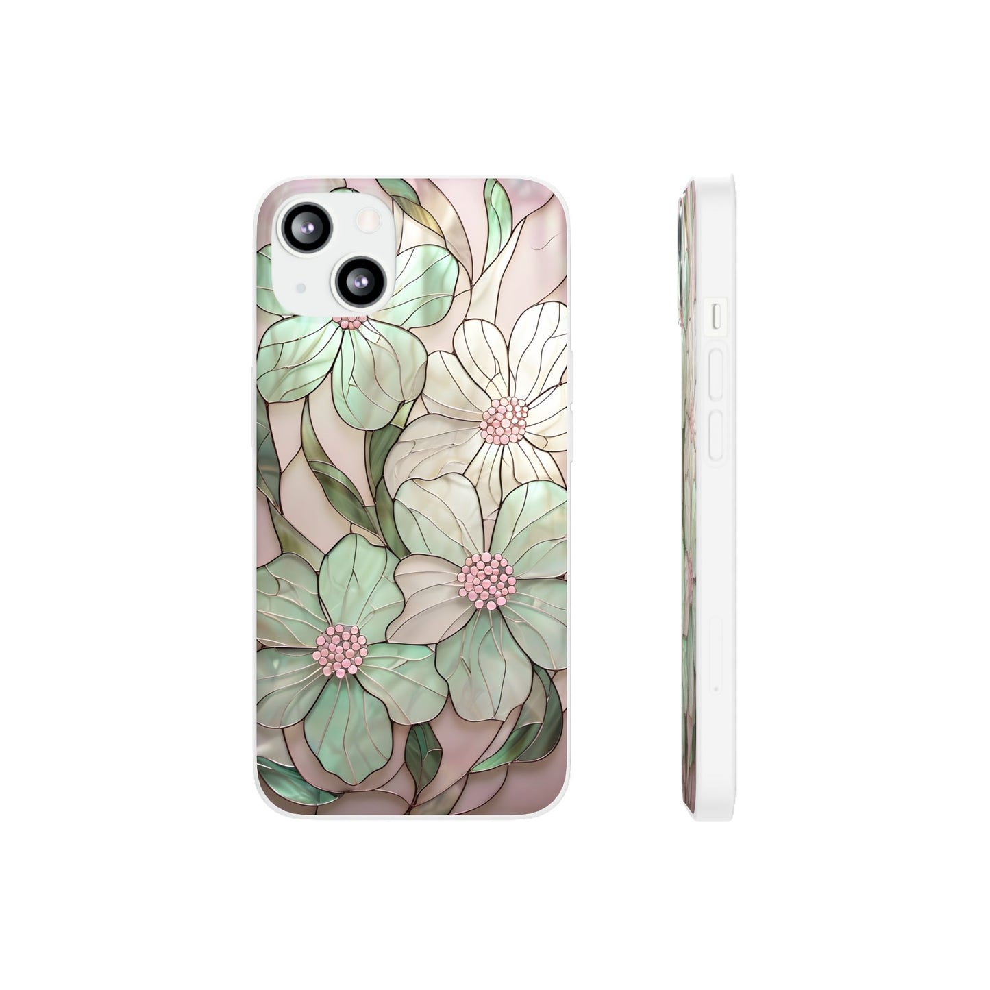 Flexi Cases, Phone Cover with Mosaic Flower in Pink and light green, Floral Phone Case, Flexible Phone Case, Flower Pattern Phone Cover,