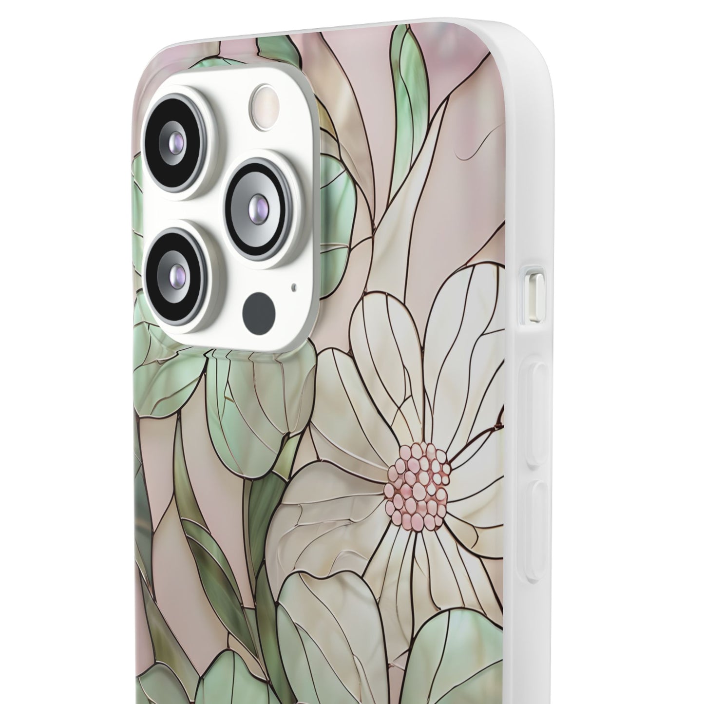 Flexi Cases, Phone Cover with Mosaic Flower in Pink and light green, Floral Phone Case, Flexible Phone Case, Flower Pattern Phone Cover,