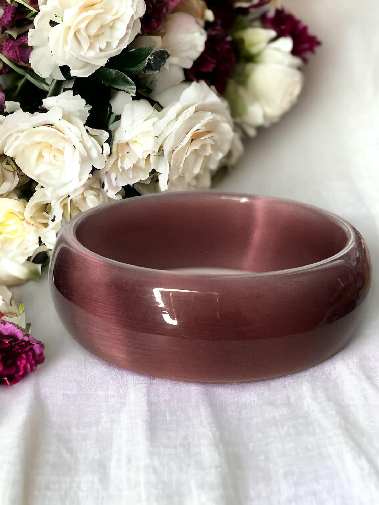 Cat Eye Jade Bangle Bracelet Thick 22mm| Crystal Bangle | Sakura Bracelet | Elegant Wristwear | Gift for Her | Crystal Bracelet for Women