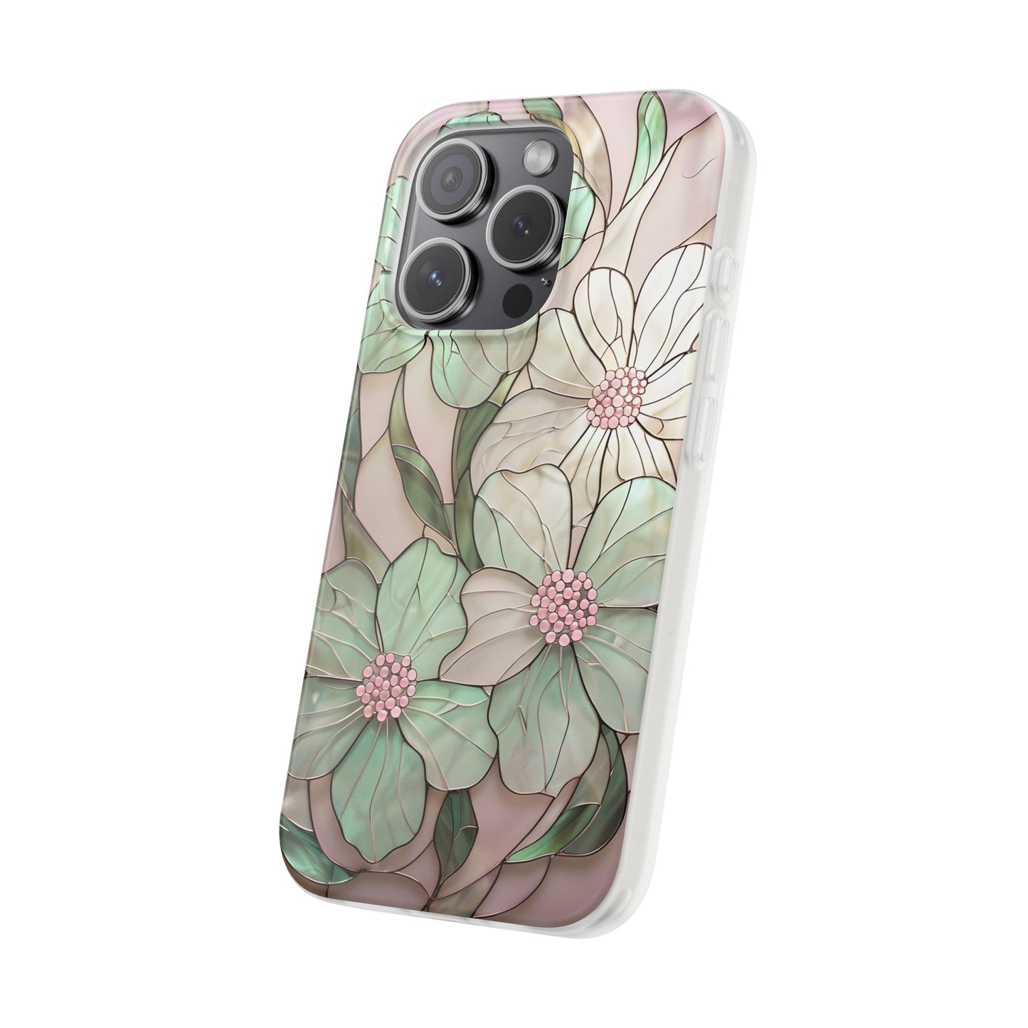 Flexi Cases, Phone Cover with Mosaic Flower in Pink and light green, Floral Phone Case, Flexible Phone Case, Flower Pattern Phone Cover,