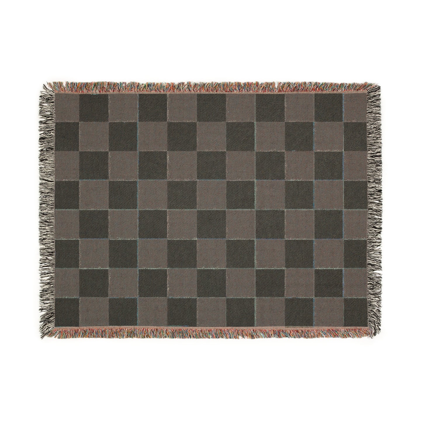 Luxury Checkerboard Woven Blanket | Deep Burgundy & Soft Beige Cotton Throw with Fringe