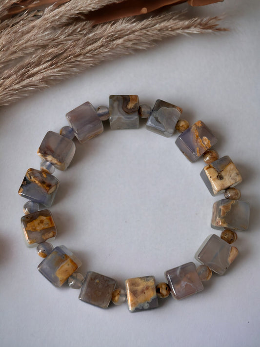 10.6MM Cube Blue Lace Agate Crystal Bracelet Stretchy String Bracelet Natural Gemstone Bracelets Pre-charged Handmade Jewelry