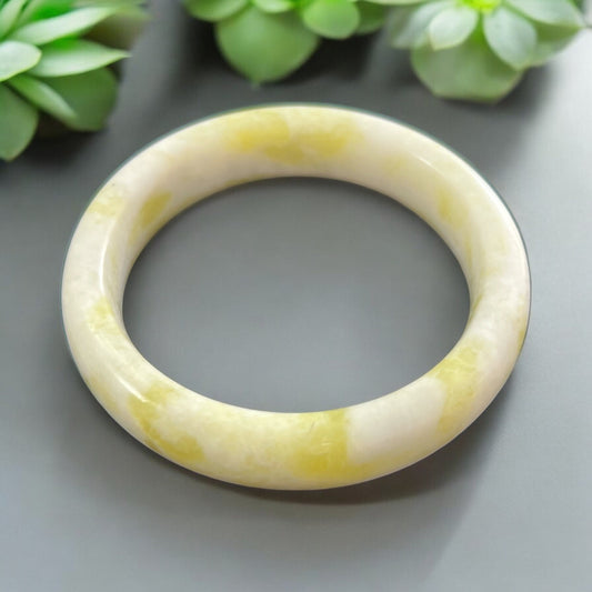 Natural Cauliflower Jade Bangle - Large Wrist Crystal Healing Bracelet