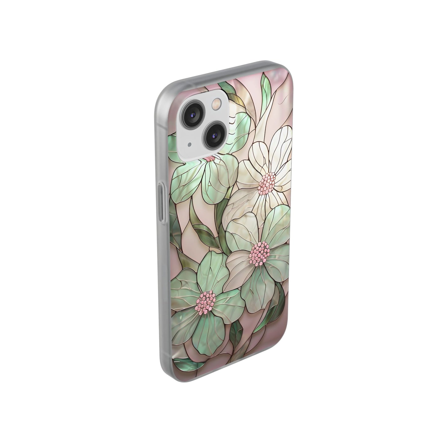Flexi Cases, Phone Cover with Mosaic Flower in Pink and light green, Floral Phone Case, Flexible Phone Case, Flower Pattern Phone Cover,