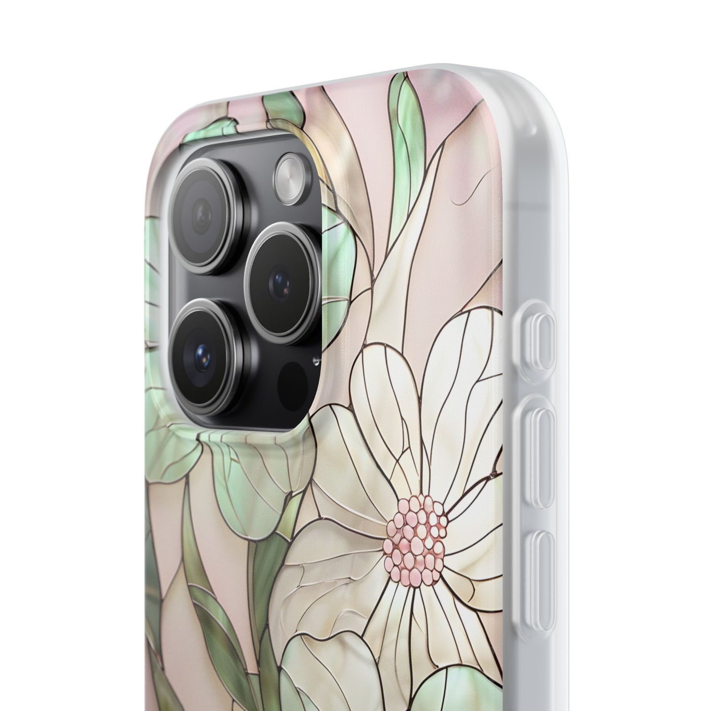 Flexi Cases, Phone Cover with Mosaic Flower in Pink and light green, Floral Phone Case, Flexible Phone Case, Flower Pattern Phone Cover,