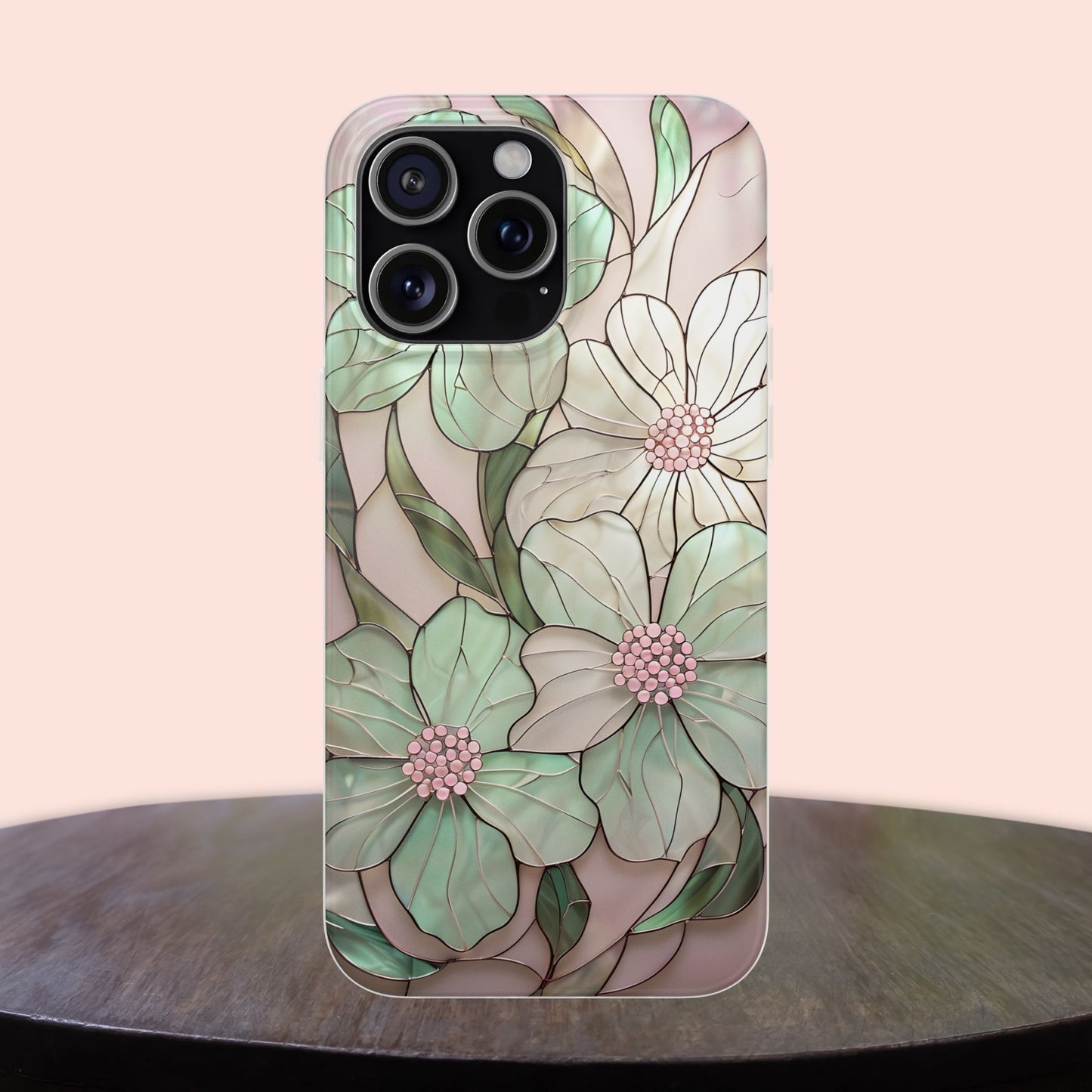 Flexi Cases, Phone Cover with Mosaic Flower in Pink and light green, Floral Phone Case, Flexible Phone Case, Flower Pattern Phone Cover,