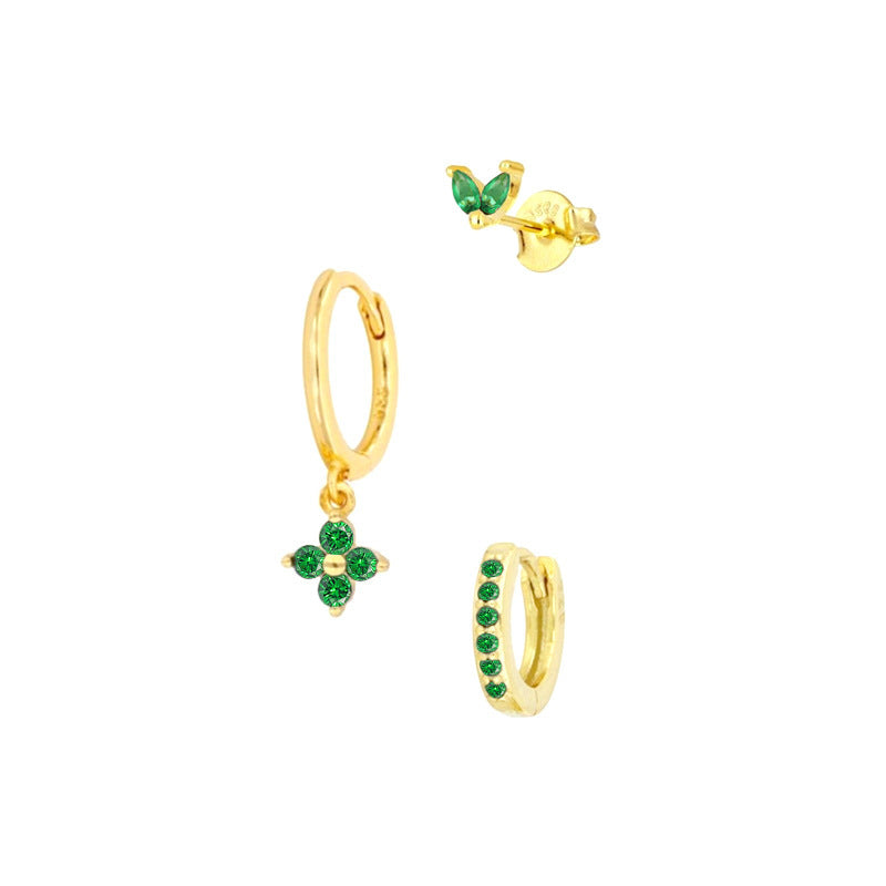 Women's Floral Clover Stacked Earrings Set Daith Earrings