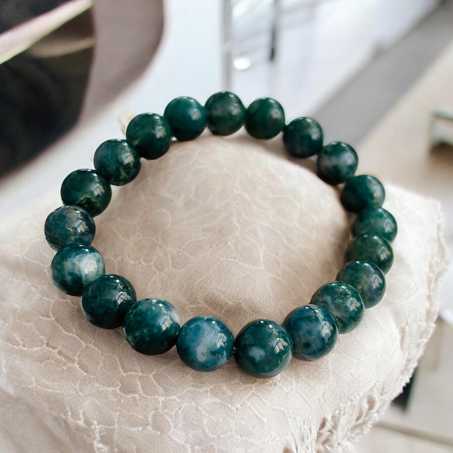 Natural Moss Agate Bracelet | Gemstone Beaded Jewelry | Premium Quality Bracelet | Gift for Him | Gift for Her | Stone