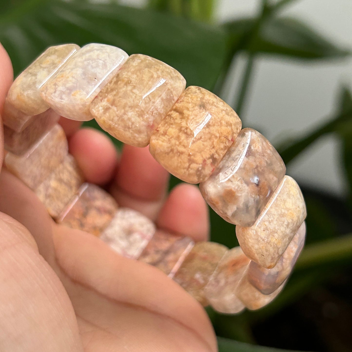 18cm Natural Fossil Coral Jade Soft Bangle | Natural Square Coral Jade Bracelet | Natural Ocean Coral Bangle | Stretchy Bangle, Gift for Her