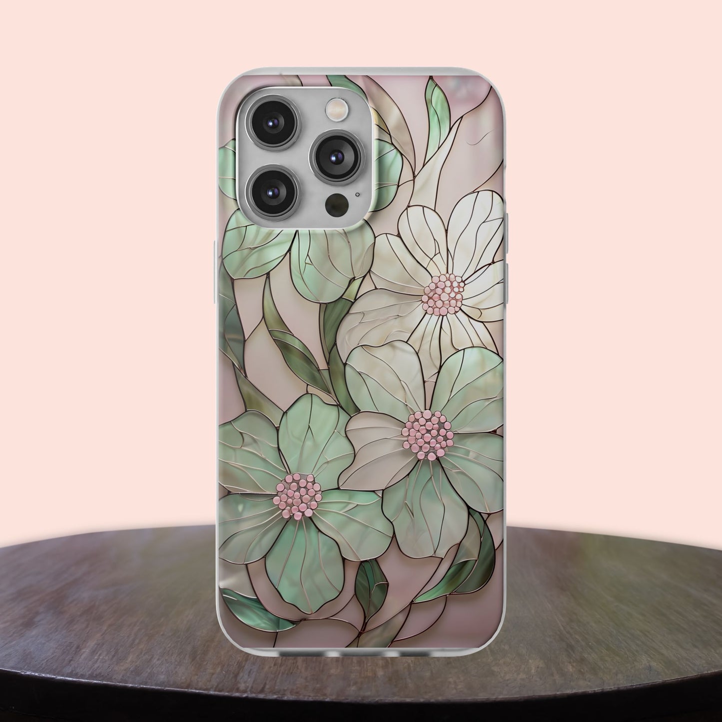 Flexi Cases, Phone Cover with Mosaic Flower in Pink and light green, Floral Phone Case, Flexible Phone Case, Flower Pattern Phone Cover,
