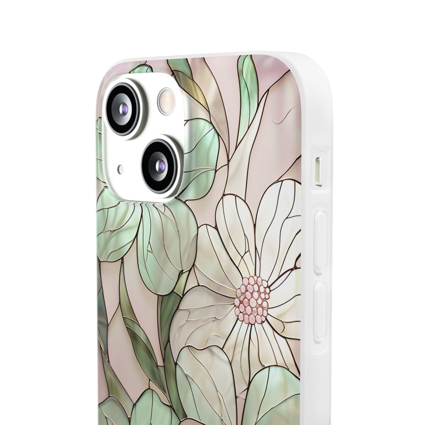 Flexi Cases, Phone Cover with Mosaic Flower in Pink and light green, Floral Phone Case, Flexible Phone Case, Flower Pattern Phone Cover,