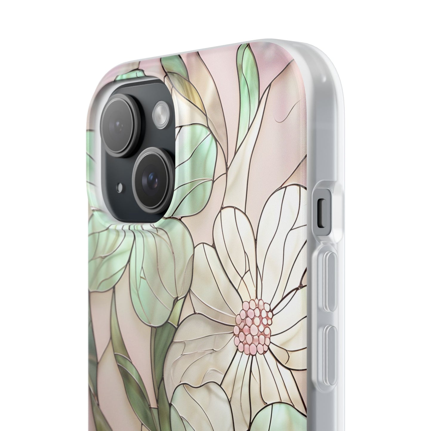 Flexi Cases, Phone Cover with Mosaic Flower in Pink and light green, Floral Phone Case, Flexible Phone Case, Flower Pattern Phone Cover,