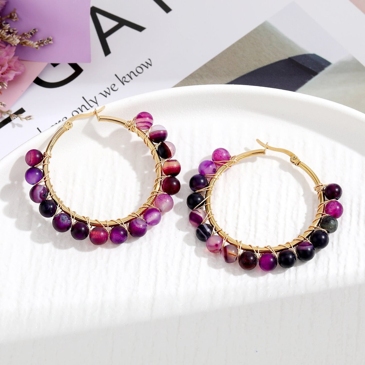 Natural Stone Stainless Steel Winding Earrings