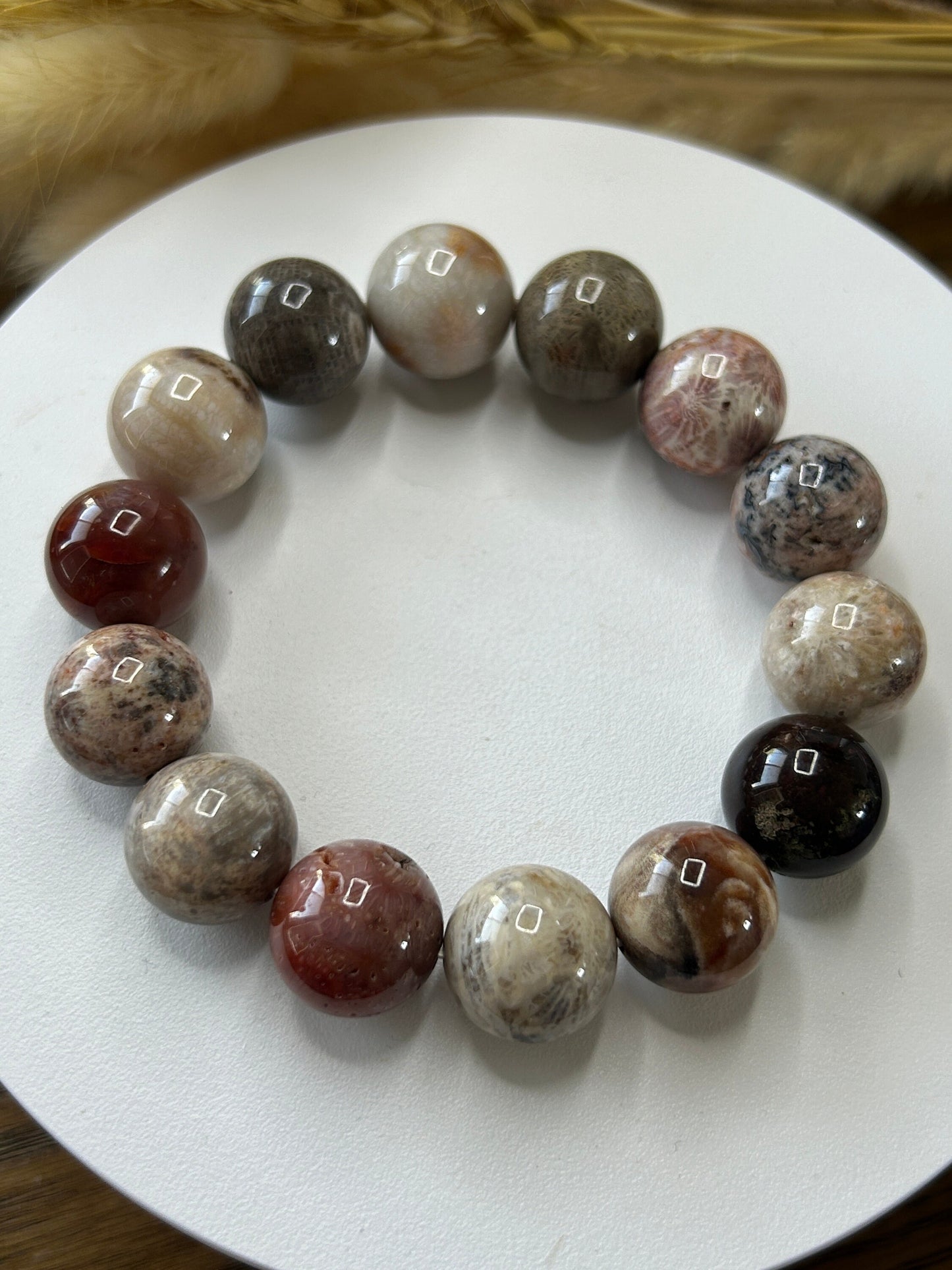 11-15mm Fossil Coral Jade Soft Bangle | Natural Coral Jade Bracelet | Natural Ocean Coral Bangle | Stretchy Bangle, Gift for Her