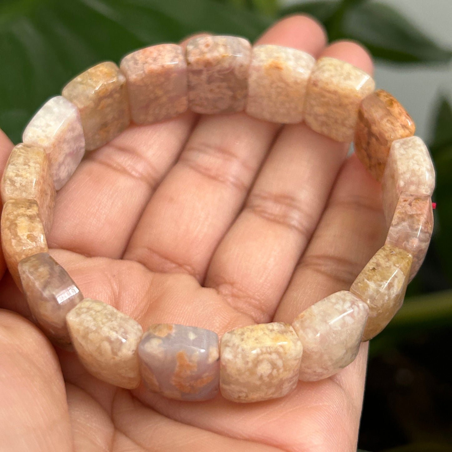 18cm Natural Fossil Coral Jade Soft Bangle | Natural Square Coral Jade Bracelet | Natural Ocean Coral Bangle | Stretchy Bangle, Gift for Her