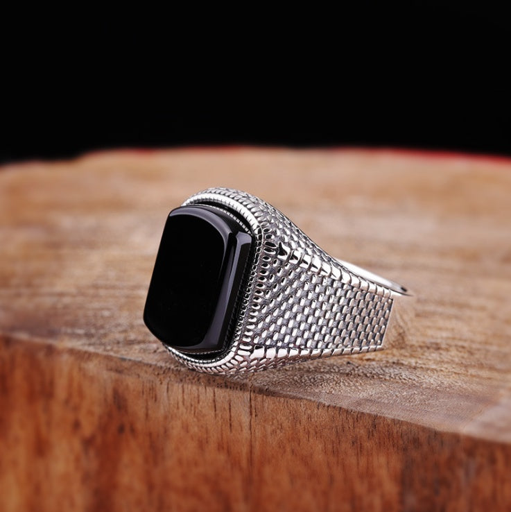 S925 sterling silver jewelry bracelet dazzle black agate ring