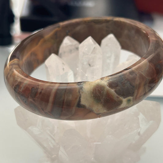 Small to Large Wrist, Brown Agate Bangle Bracelet - Natural Gemstone Jewelry - Elegant Translucent Stone Accessory - Natural Crystal GEO