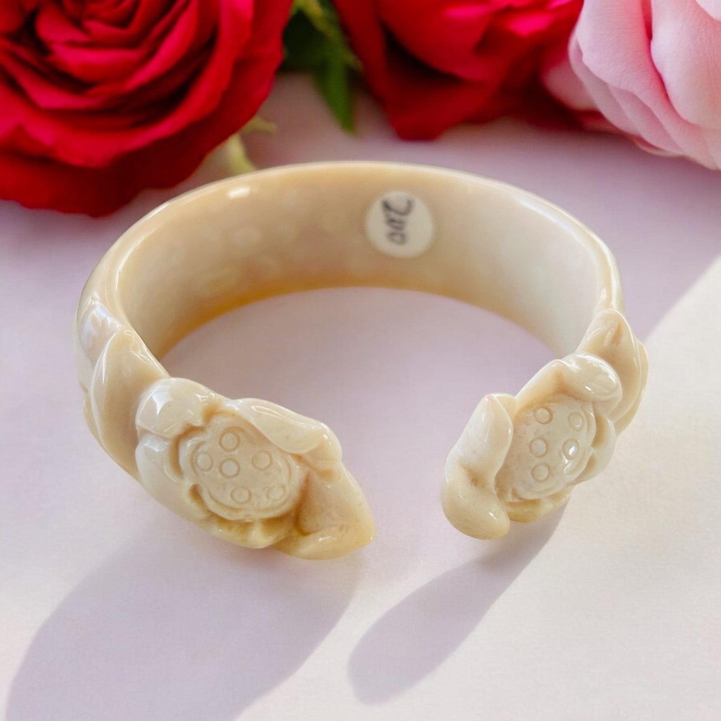 Fossil Coral Jade Lotus Bangle - Extra Small 52.3mm Crystal Bracelet