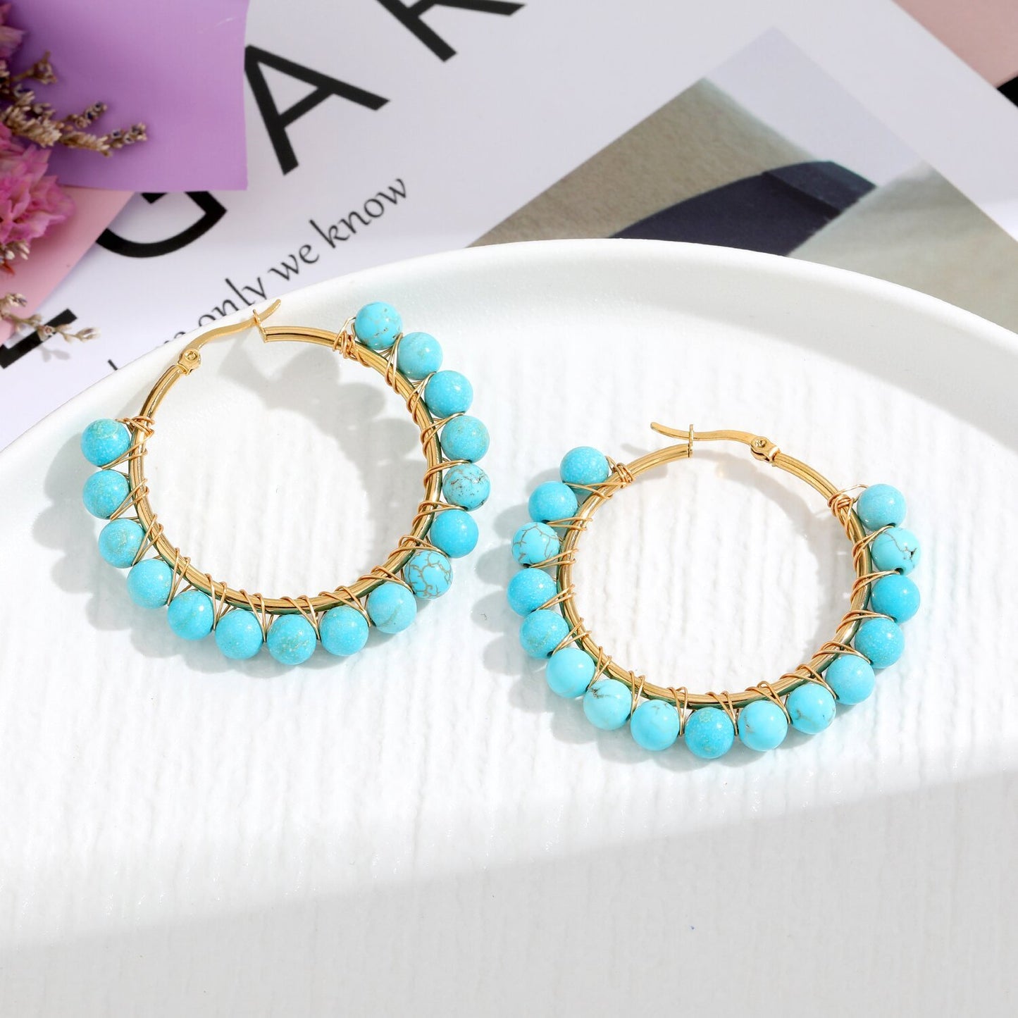 Natural Stone Stainless Steel Winding Earrings
