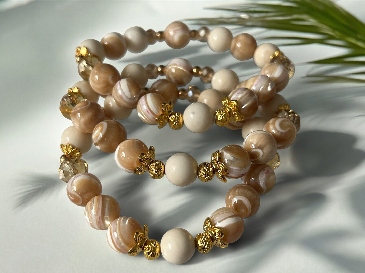 Handmade Mother of Pearl and Ivory Jade Bracelet - 10mm Natural Crystal Beads - Healing Jewelry - Perfect Gift for Her - Spiritual Balance