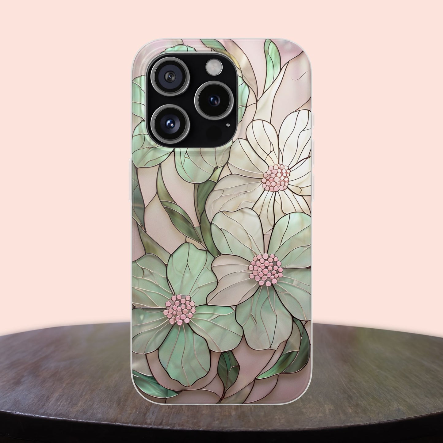 Flexi Cases, Phone Cover with Mosaic Flower in Pink and light green, Floral Phone Case, Flexible Phone Case, Flower Pattern Phone Cover,