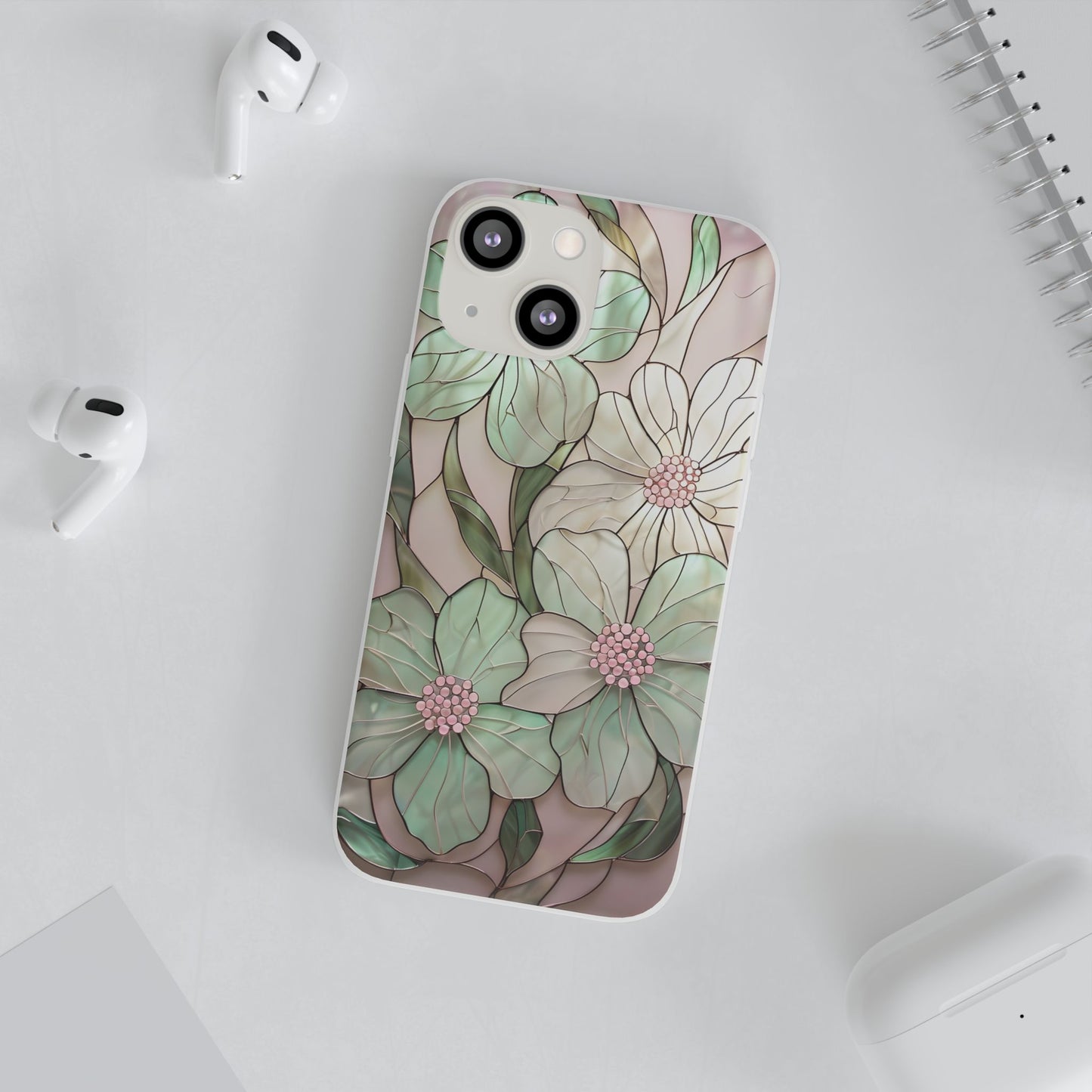 Flexi Cases, Phone Cover with Mosaic Flower in Pink and light green, Floral Phone Case, Flexible Phone Case, Flower Pattern Phone Cover,