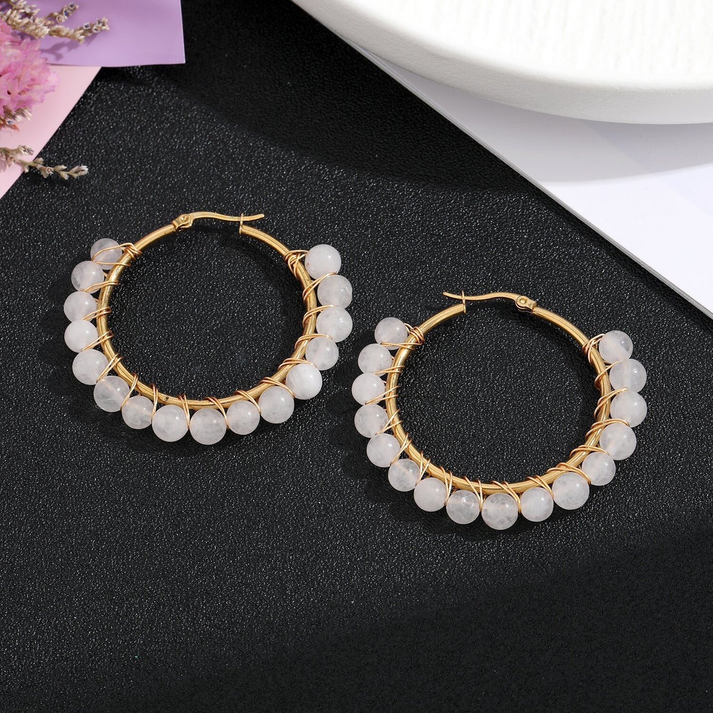 Natural Stone Stainless Steel Winding Earrings