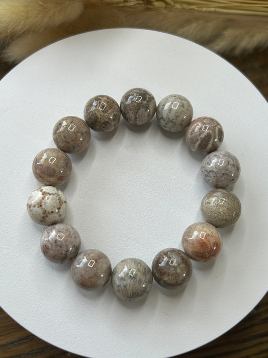 11-15mm Fossil Coral Jade Soft Bangle | Natural Coral Jade Bracelet | Natural Ocean Coral Bangle | Stretchy Bangle, Gift for Her