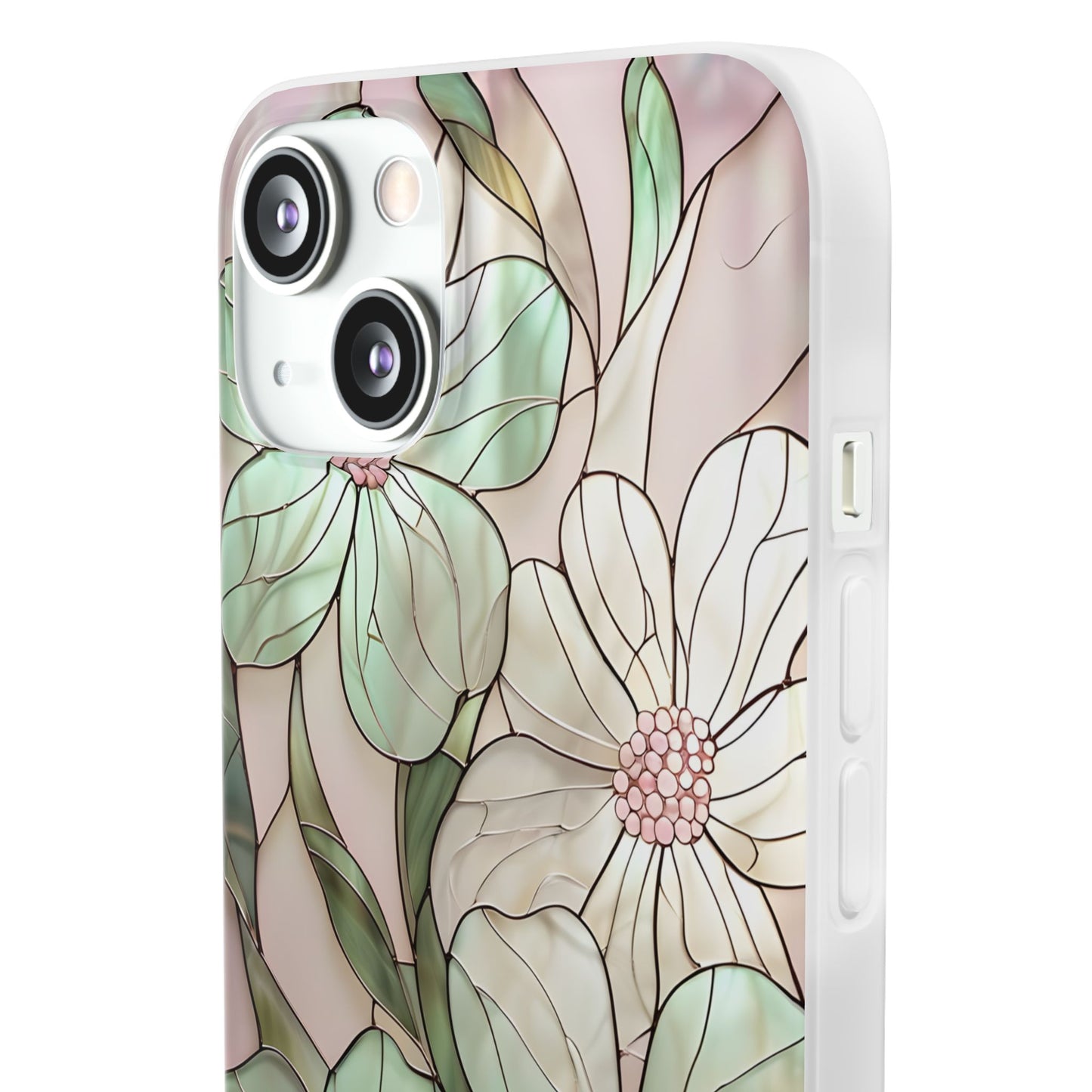 Flexi Cases, Phone Cover with Mosaic Flower in Pink and light green, Floral Phone Case, Flexible Phone Case, Flower Pattern Phone Cover,