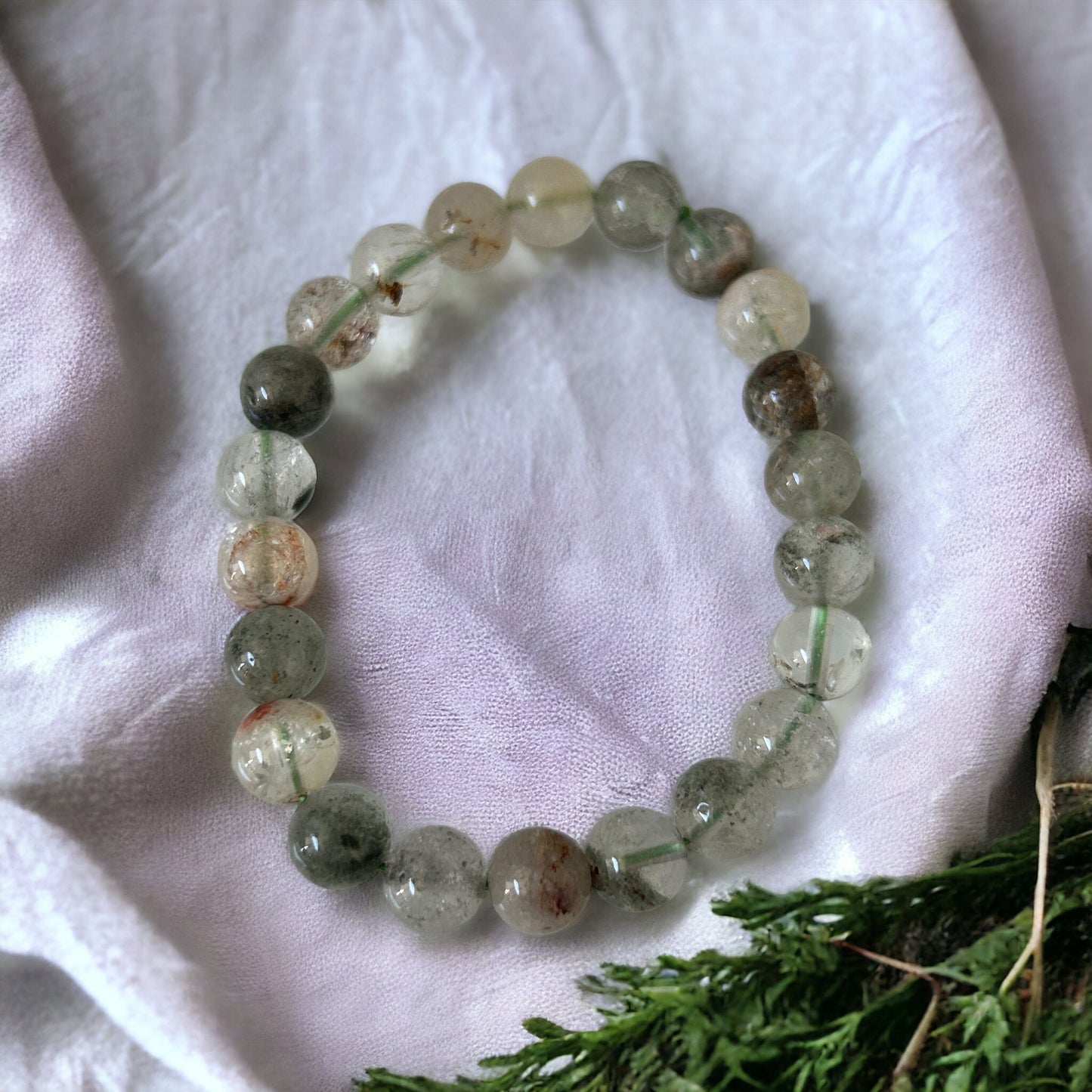 8mm Genuine Natural Garden Phantom Quartz Beads Bracelet, four seasons, healing bracelet, Gift for her, gift for him, Real Garden Quartz
