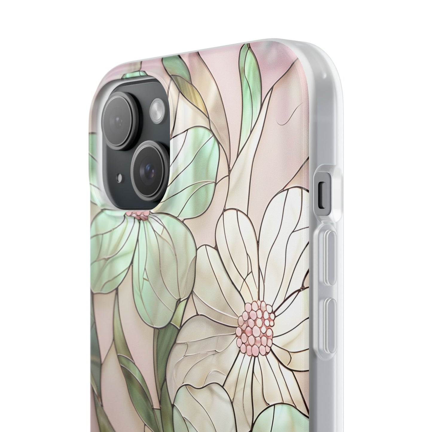 Flexi Cases, Phone Cover with Mosaic Flower in Pink and light green, Floral Phone Case, Flexible Phone Case, Flower Pattern Phone Cover,