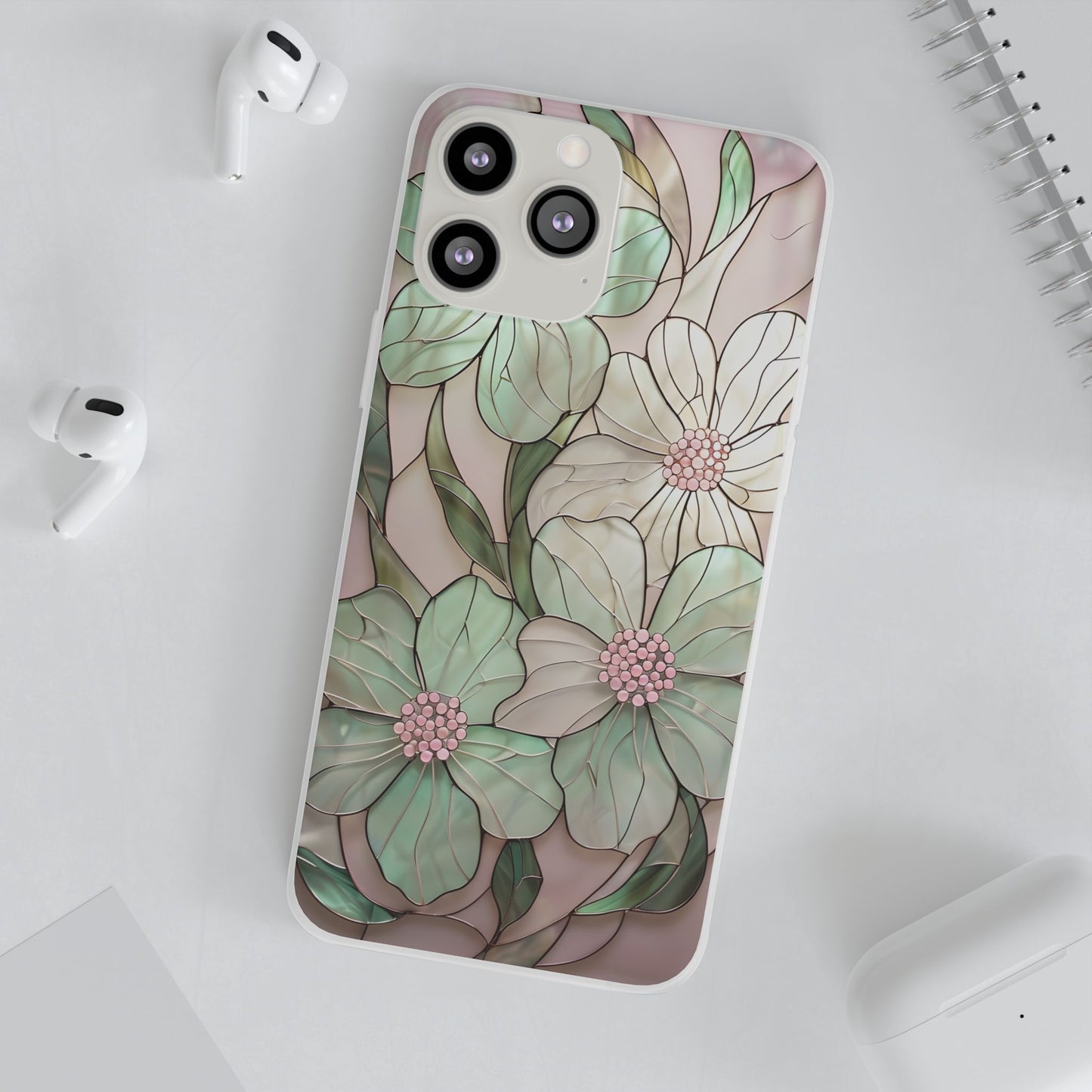 Flexi Cases, Phone Cover with Mosaic Flower in Pink and light green, Floral Phone Case, Flexible Phone Case, Flower Pattern Phone Cover,