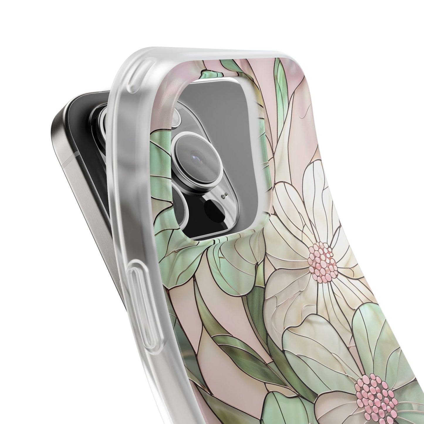 Flexi Cases, Phone Cover with Mosaic Flower in Pink and light green, Floral Phone Case, Flexible Phone Case, Flower Pattern Phone Cover,
