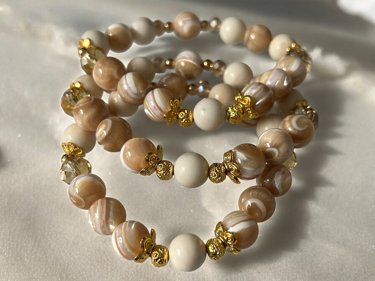 Handmade Mother of Pearl and Ivory Jade Bracelet - 10mm Natural Crystal Beads - Healing Jewelry - Perfect Gift for Her - Spiritual Balance