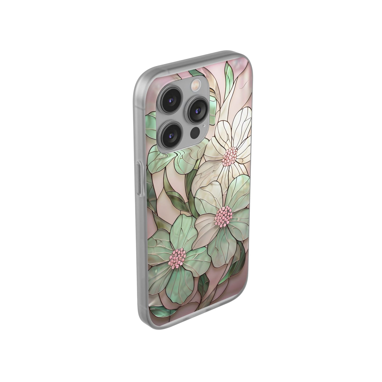 Flexi Cases, Phone Cover with Mosaic Flower in Pink and light green, Floral Phone Case, Flexible Phone Case, Flower Pattern Phone Cover,