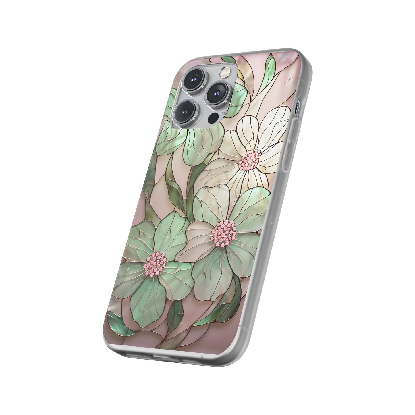 Flexi Cases, Phone Cover with Mosaic Flower in Pink and light green, Floral Phone Case, Flexible Phone Case, Flower Pattern Phone Cover,