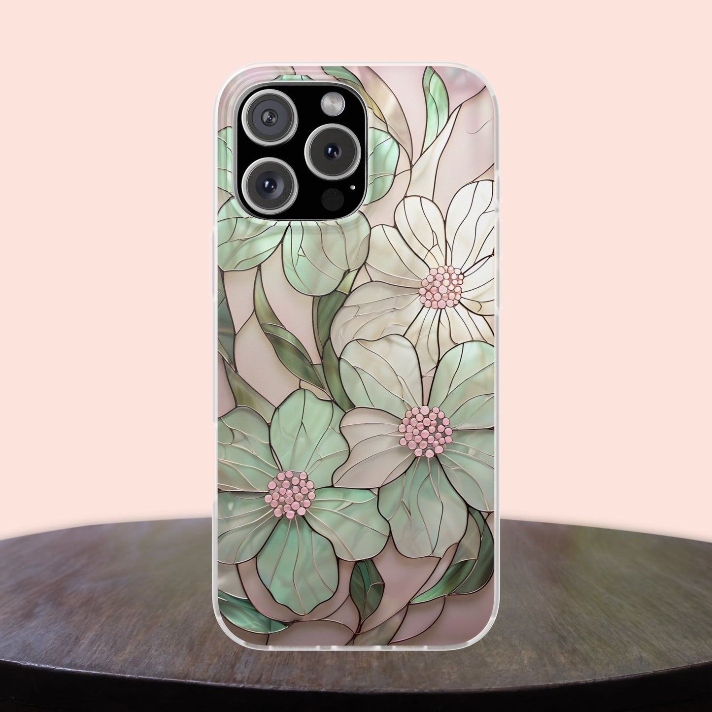 Flexi Cases, Phone Cover with Mosaic Flower in Pink and light green, Floral Phone Case, Flexible Phone Case, Flower Pattern Phone Cover,