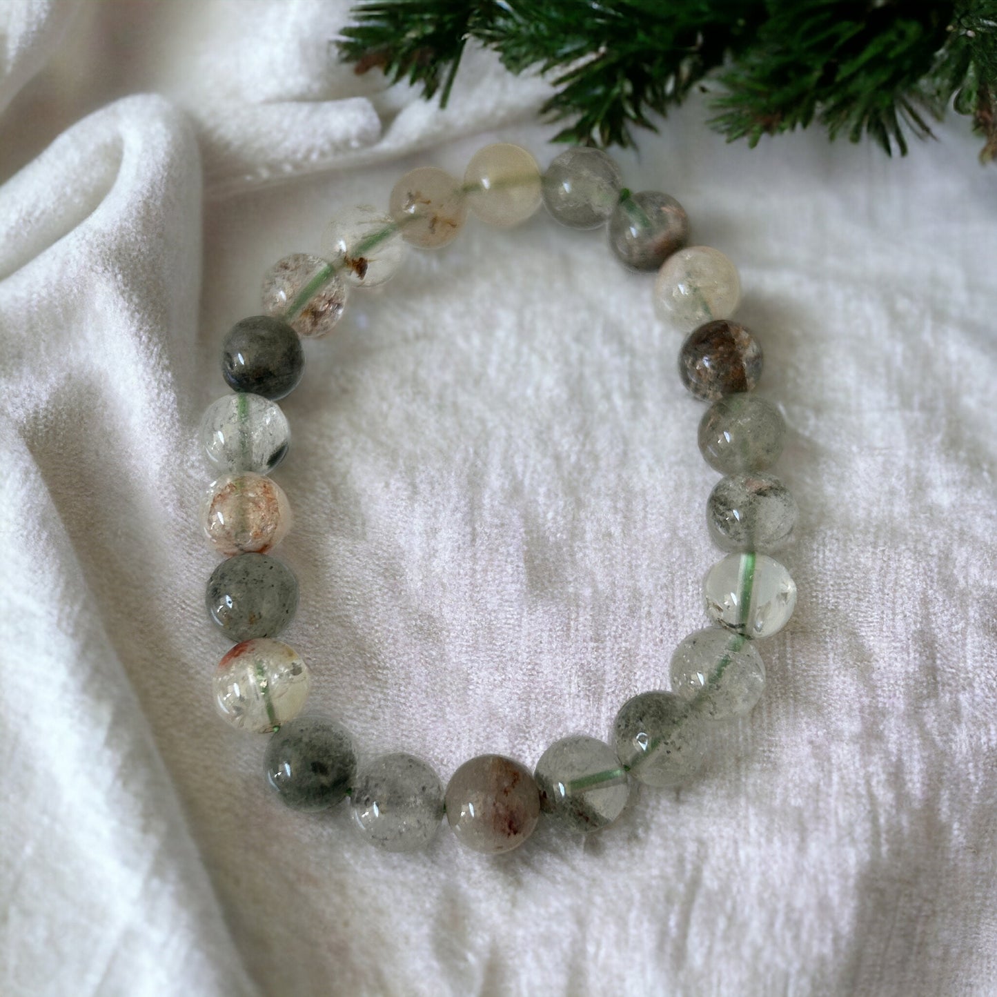 8mm Genuine Natural Garden Phantom Quartz Beads Bracelet, four seasons, healing bracelet, Gift for her, gift for him, Real Garden Quartz