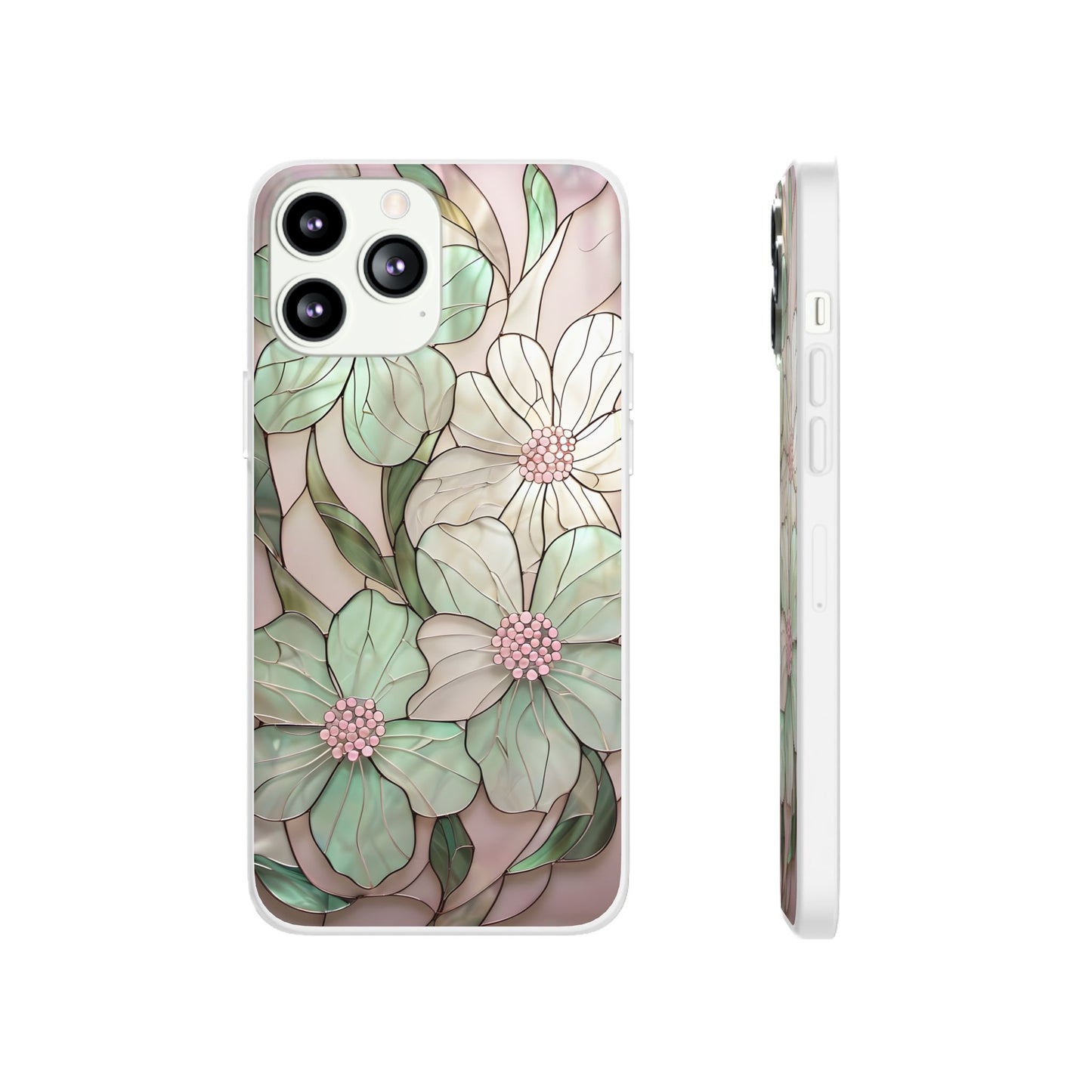 Flexi Cases, Phone Cover with Mosaic Flower in Pink and light green, Floral Phone Case, Flexible Phone Case, Flower Pattern Phone Cover,