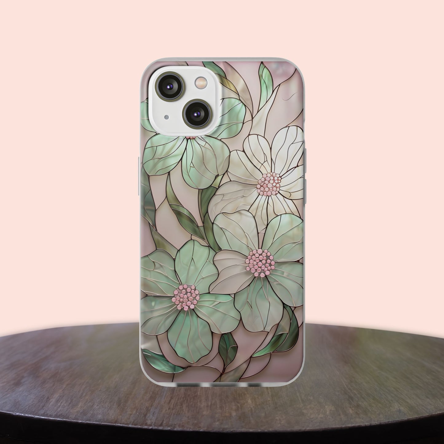 Flexi Cases, Phone Cover with Mosaic Flower in Pink and light green, Floral Phone Case, Flexible Phone Case, Flower Pattern Phone Cover,