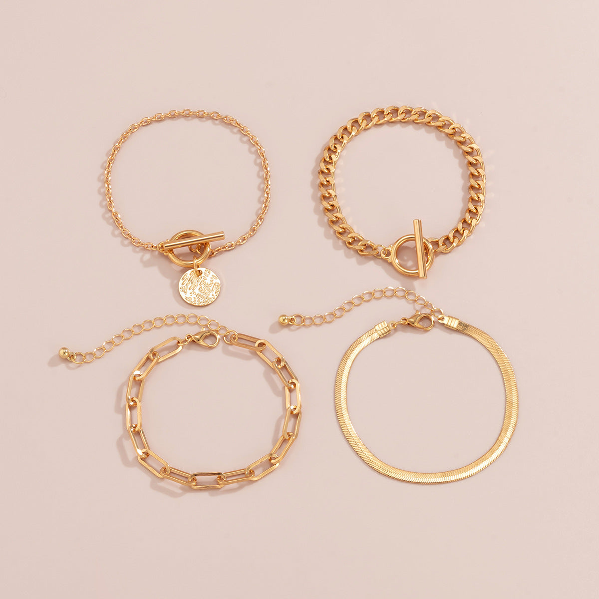 Metal Chain Bracelet Set – Hollow Wind Link & Snake Bone Bracelets, Silver Layered Stack, Minimalist Statement Jewelry for Women