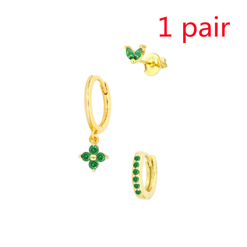 Women's Floral Clover Stacked Earrings Set Daith Earrings
